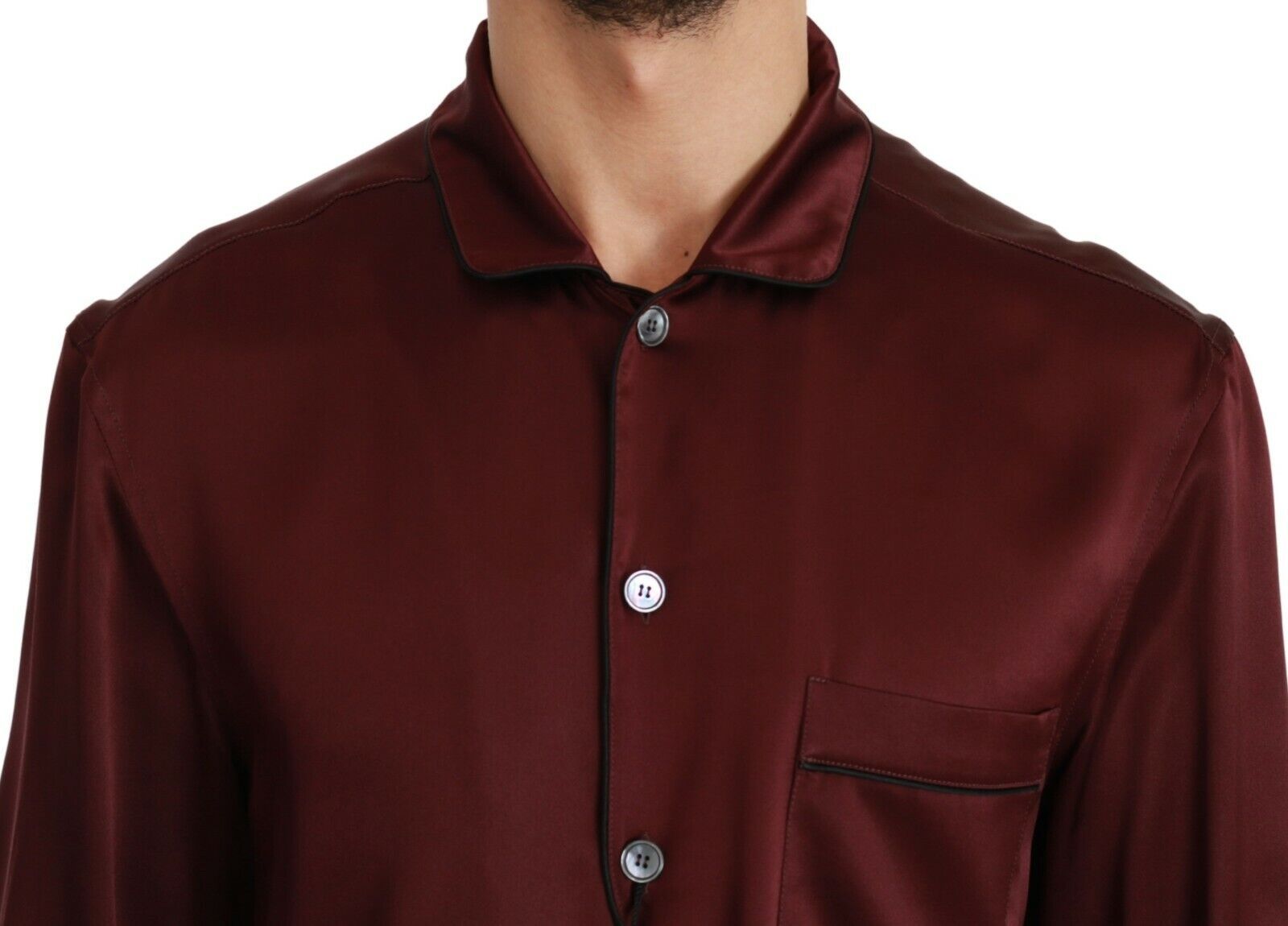 Dolce & Gabbana Bordeaux Silk Pajama-Inspired Shirt