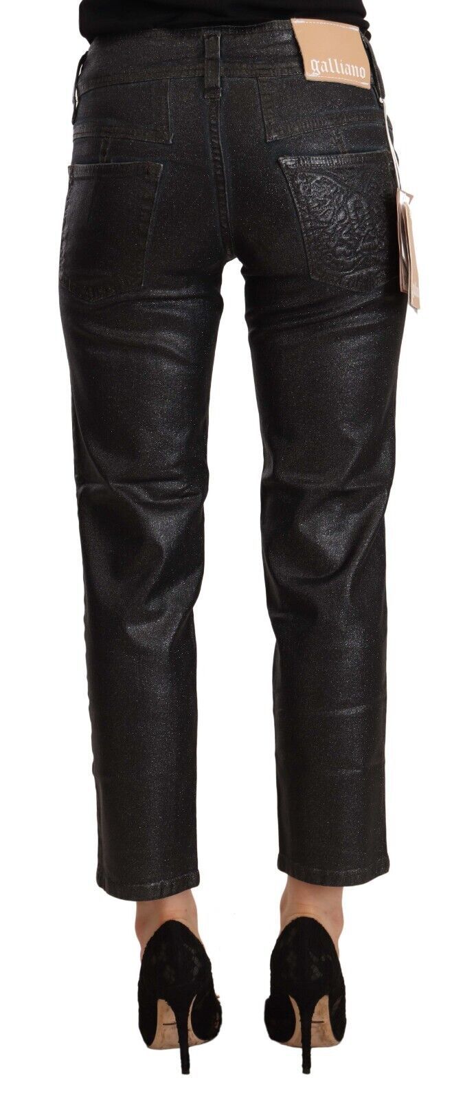 John Galliano Chic Black Glittered Cropped Pants