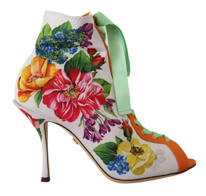 Dolce & Gabbana Floral Open Toe Jersey Heels