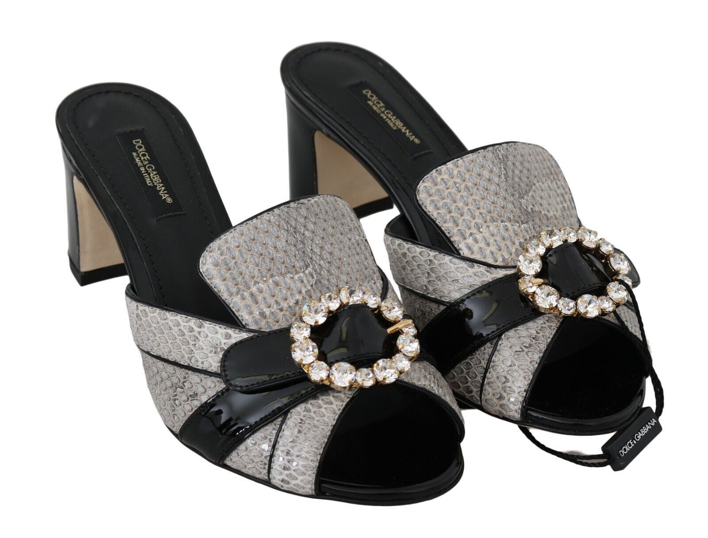 Dolce & Gabbana Crystal-Embellished Exotic Leather Sandals