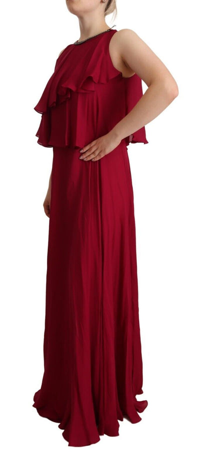 PLEIN SUD Elegant Silk Sleeveless Ruffled Maxi Dress