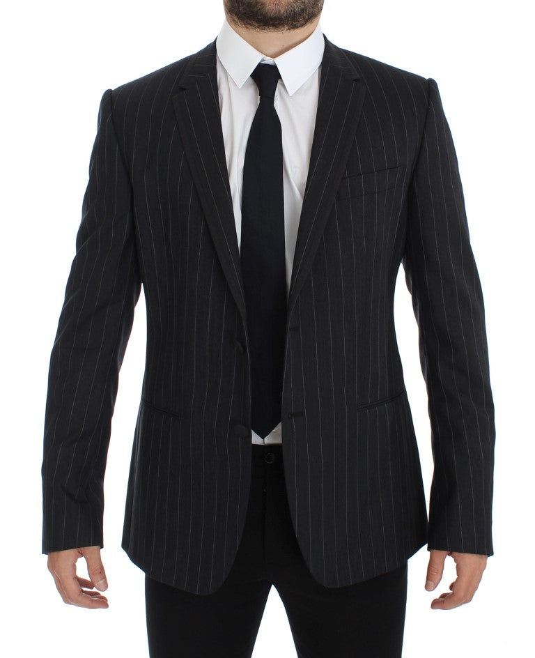 Dolce & Gabbana Chic Gray Striped Wool Blazer Jacket