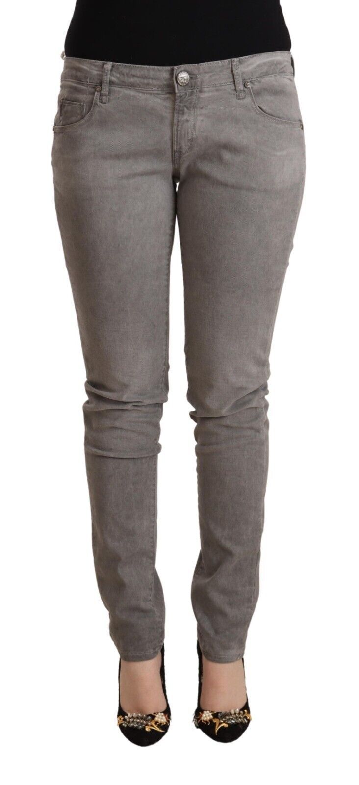 Acht Sleek Gray Skinny Low Waist Jeans