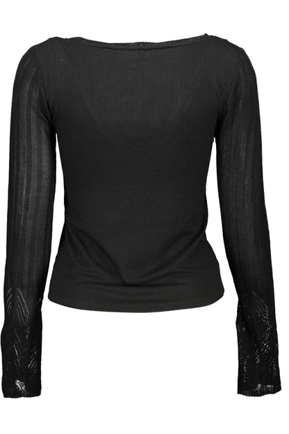 Desigual Chic V-Neck Lace Accent Black Shirt