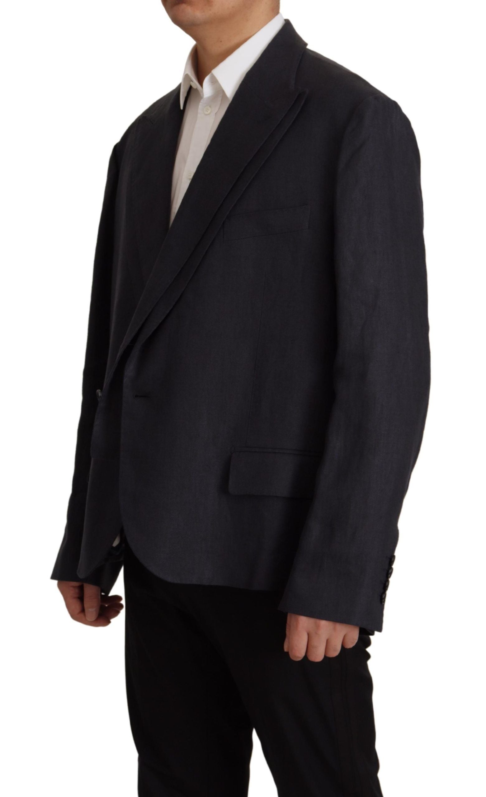 Dolce & Gabbana Sleek Double Breasted Navy Linen Blazer