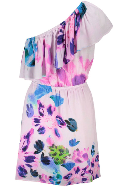 Desigual Chic Pink One-Shoulder Short Dress with Contrasting Details