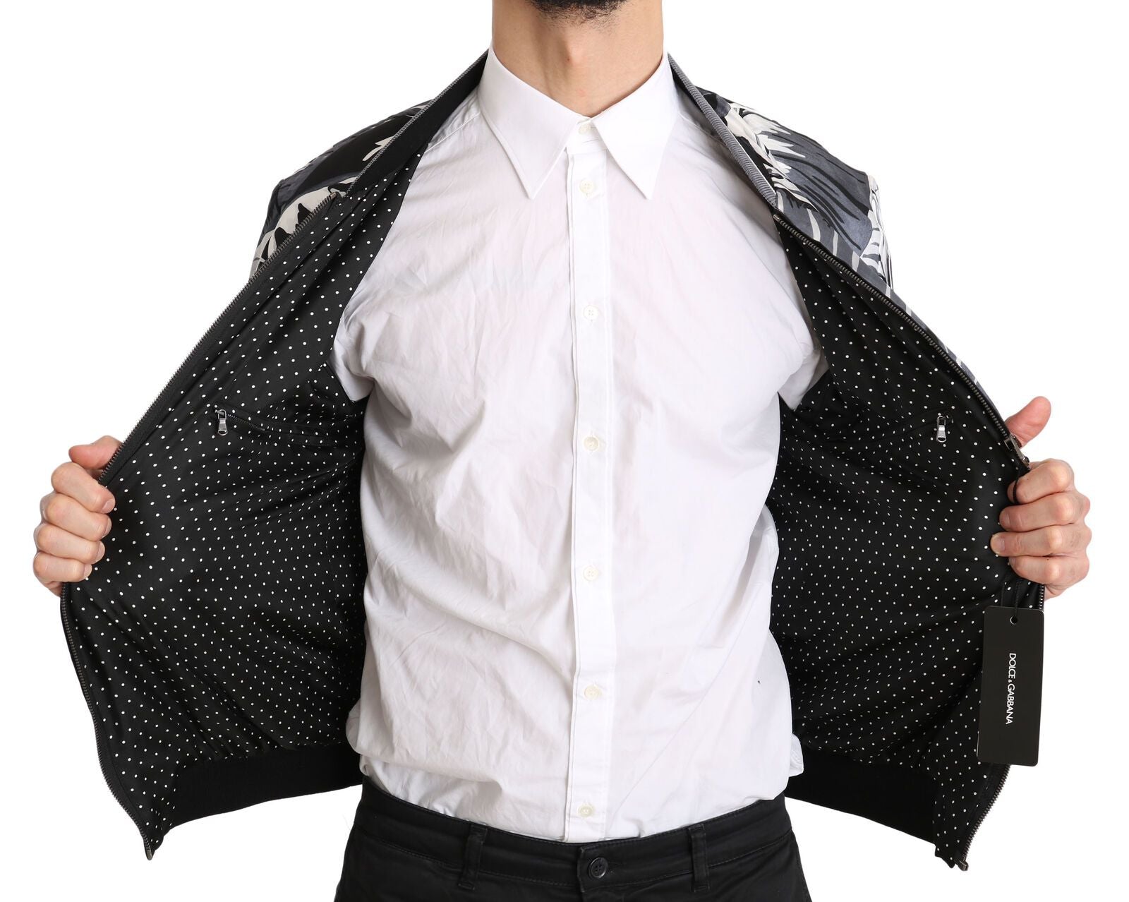 Dolce & Gabbana Elegant Banana Leaf Print Silk Bomber Jacket