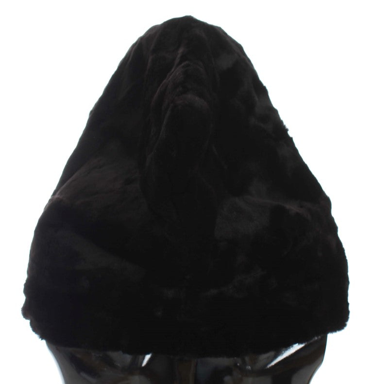 Dolce & Gabbana Chic Black Weasel Fur Hooded Scarf Wrap