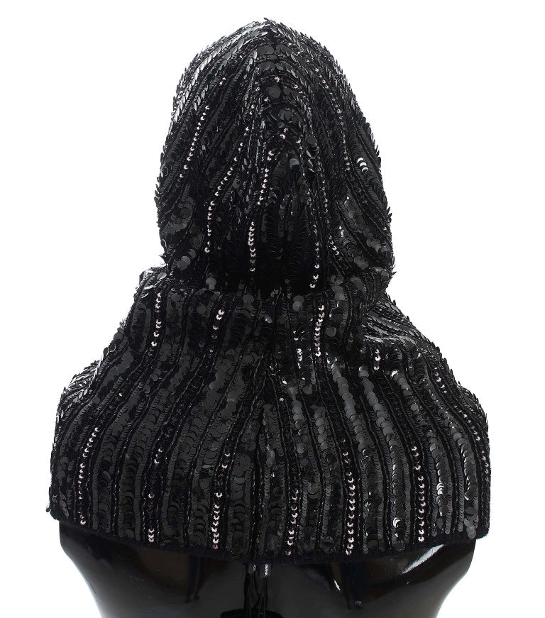 Dolce & Gabbana Elegant Black Sequined Hooded Scarf Wrap