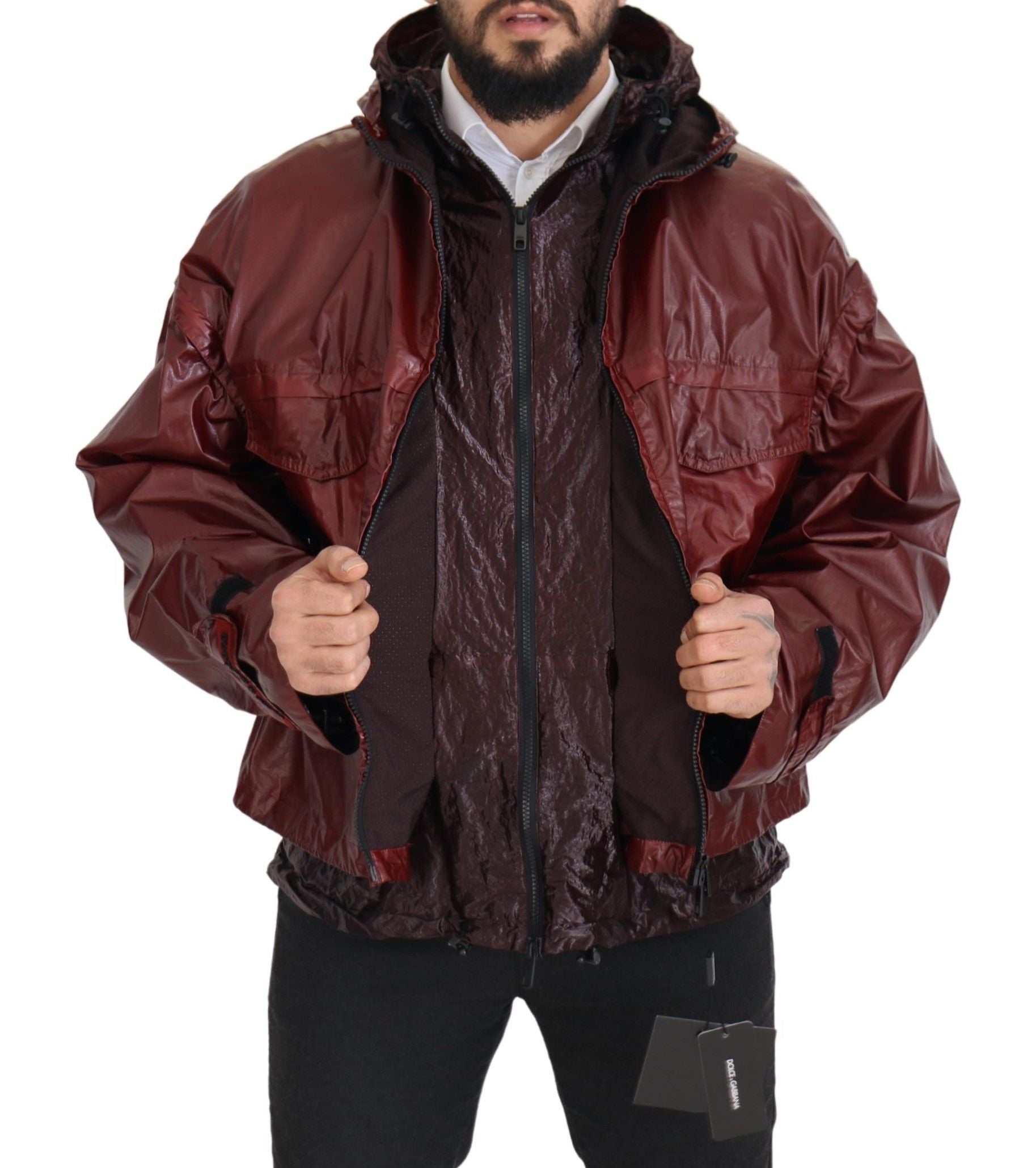 Dolce & Gabbana Elegant Bordeaux Full Zip Hooded Jacket