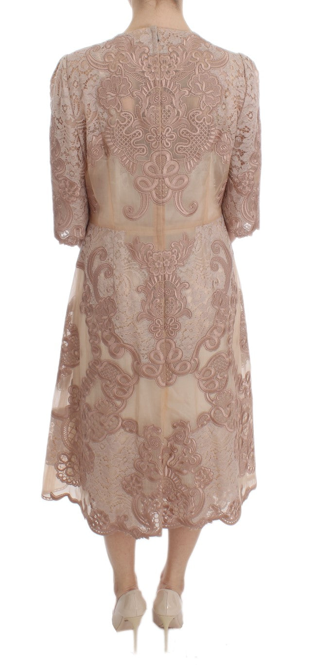 Dolce & Gabbana Elegant Pink Lace Embroidered Shift Dress