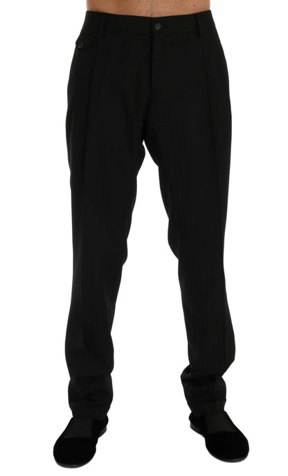 Dolce & Gabbana Elegant Black Striped Straight Fit Dress Pants