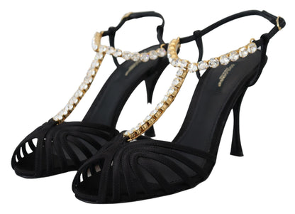 Dolce & Gabbana Elegant Silk Blend Crystal T-Strap Heels