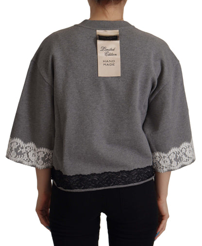 Dolce & Gabbana Chic Grey Cotton Heart Tee with Bell Sleeves