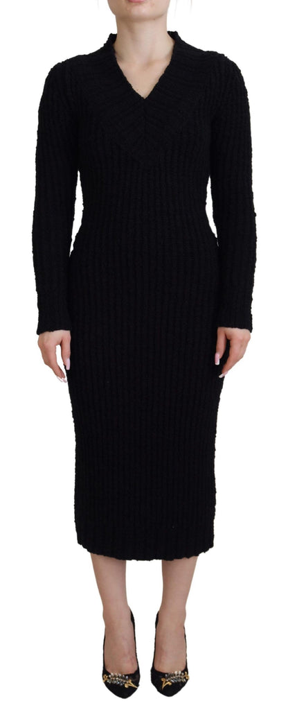 Dolce & Gabbana Elegant Black Wool Blend Sweater Dress