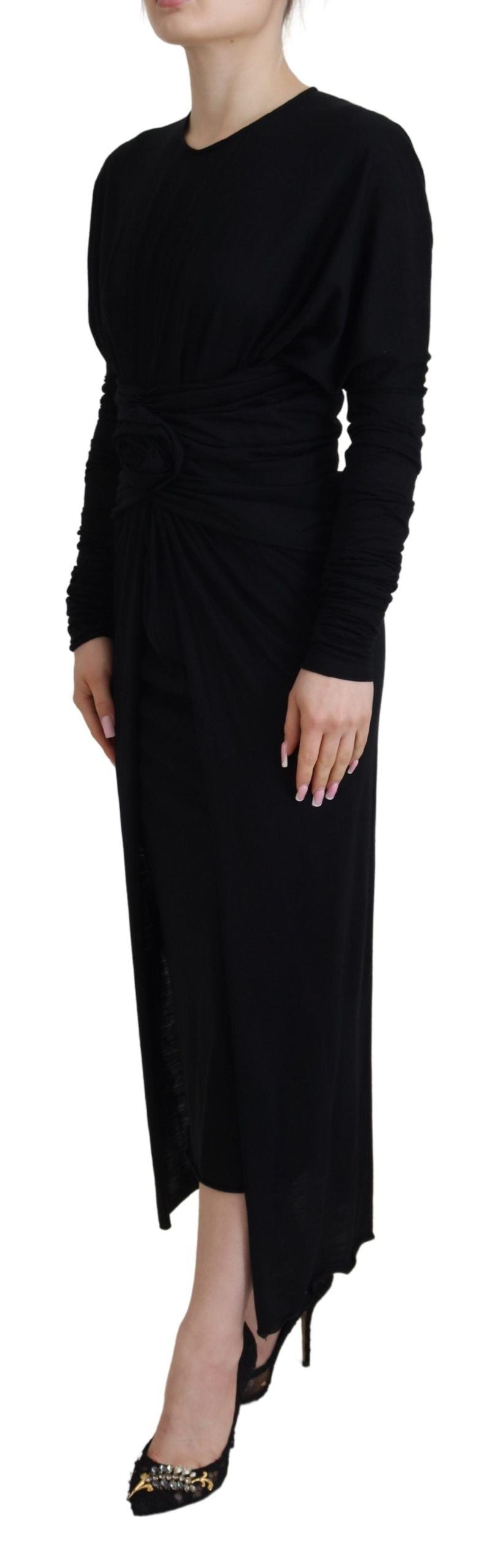 Dolce & Gabbana Elegant Sheath Wrap Dress with Long Sleeves