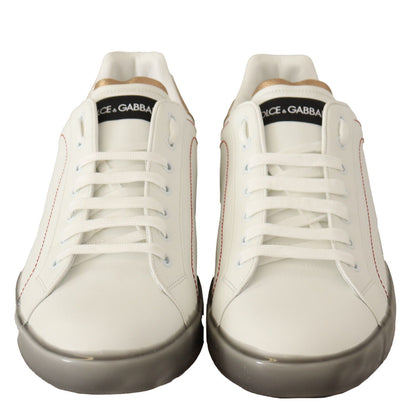 Dolce & Gabbana Elegant White & Gold Leather Sneakers