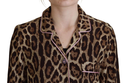 Dolce & Gabbana Elegant Silk Leopard Print Collared Top