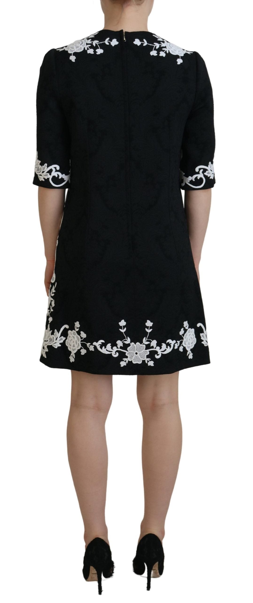 Dolce & Gabbana Elegant Black A-Line Mini Dress with Lace Trim