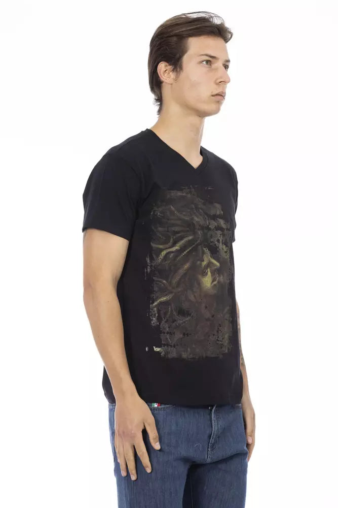 Trussardi Action Black Cotton Men's V-Neck T-Shirt