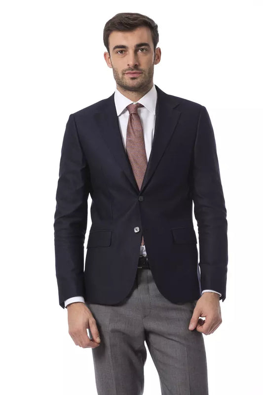 Billionaire Italian Couture Blue Wool Men Blazer