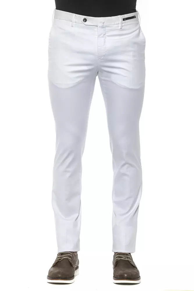 PT Torino White Cotton Slim Mens Trouser