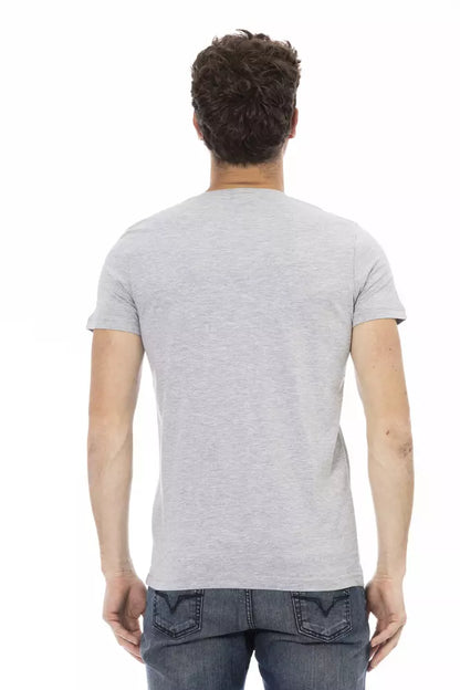 Trussardi Action Gray Cotton Men V-Neck T-Shirt