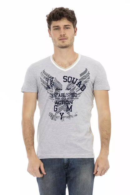 Trussardi Action Gray Cotton Men V-Neck T-Shirt