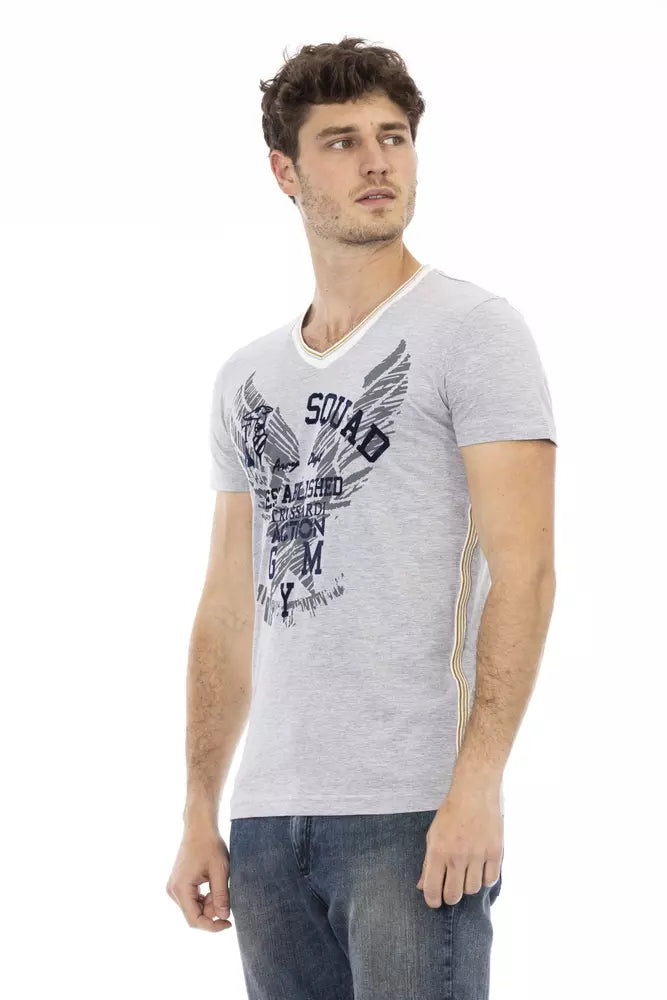 Trussardi Action Gray Cotton Men V-Neck T-Shirt