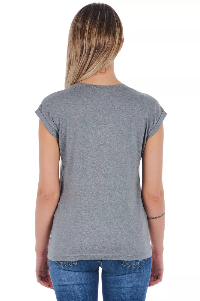 Frankie Morello Gray Cotton Women T-Shirt