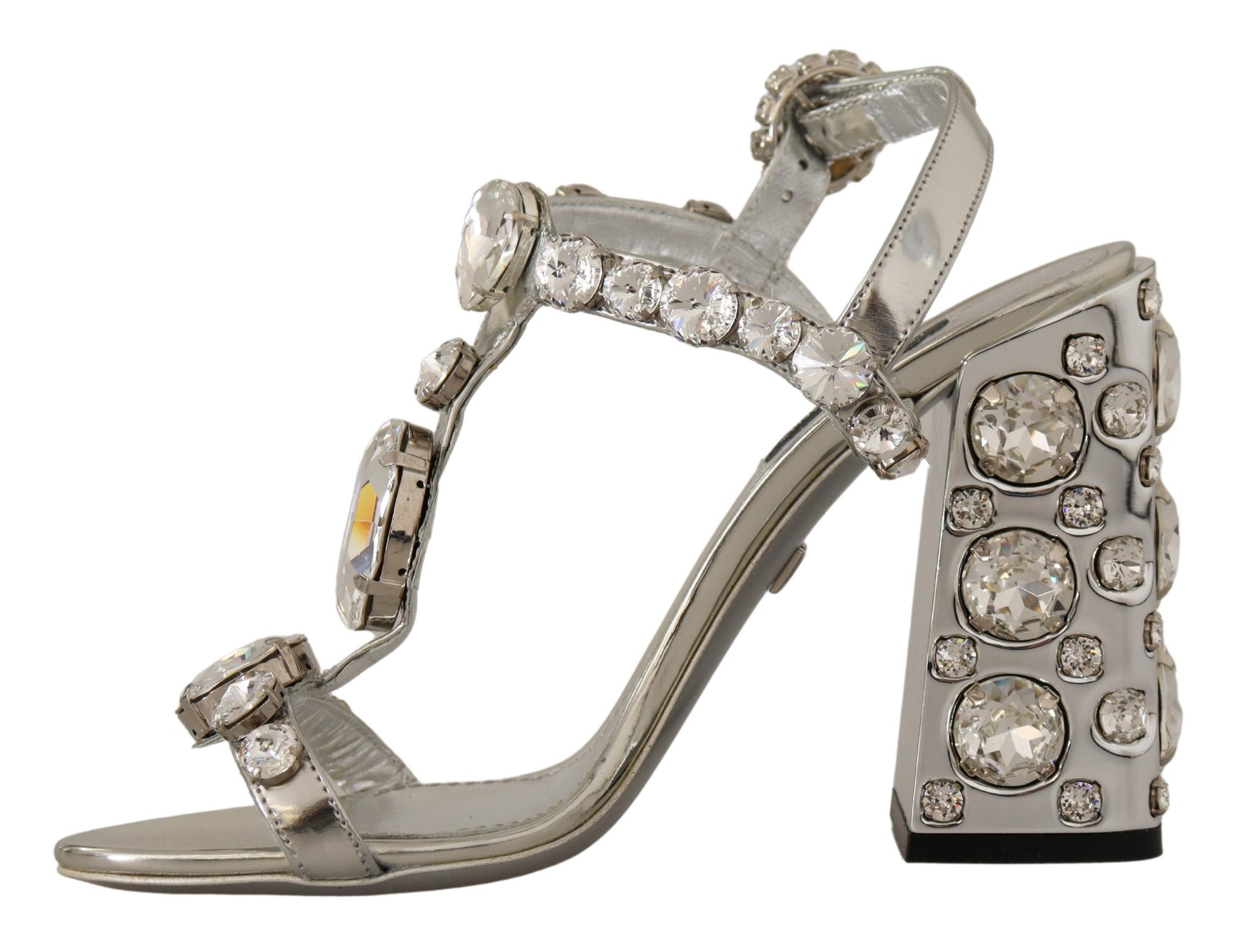 Dolce & Gabbana Crystal-Embellished Silver Leather Pumps