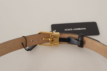 Dolce & Gabbana Elegant Black Leather Belt with Engraved Buckle