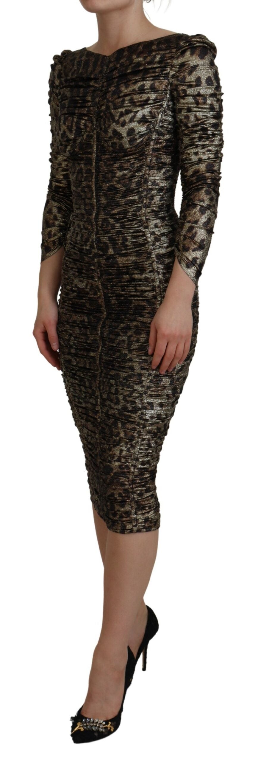 Dolce & Gabbana Elegant Leopard Print Midi Bodycon Dress