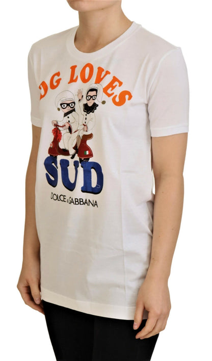 Dolce & Gabbana Elegant White Crew Neck Tee with Colorful Print