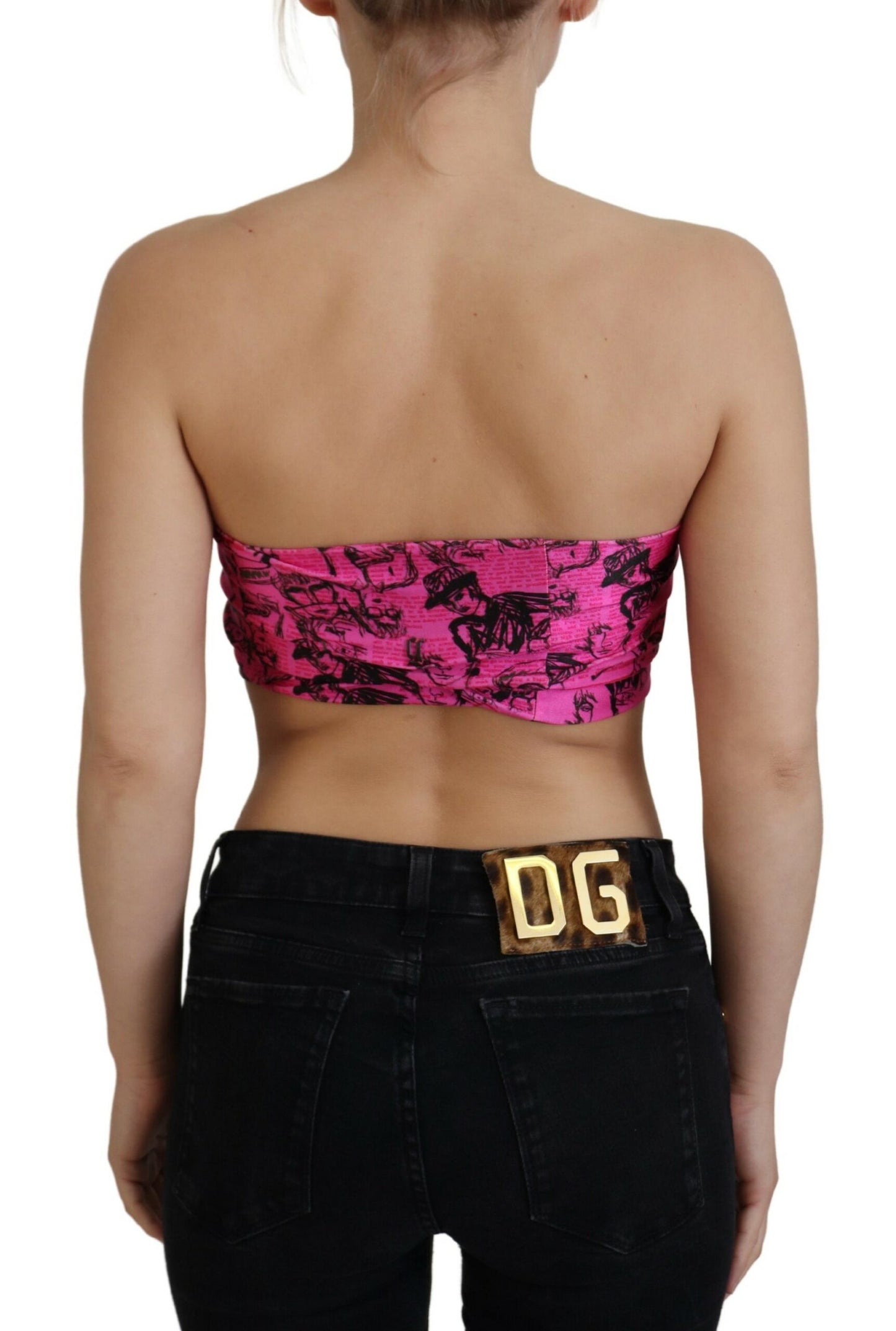 John Galliano Chic Pink Newspaper Print Cropped Top