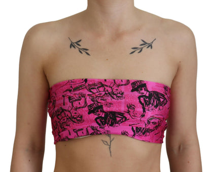 John Galliano Chic Pink Newspaper Print Cropped Top