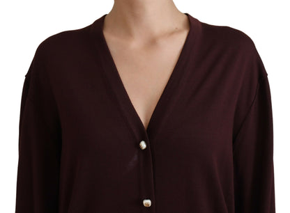 Dolce & Gabbana Chic Maroon V-Neck Wool Cardigan