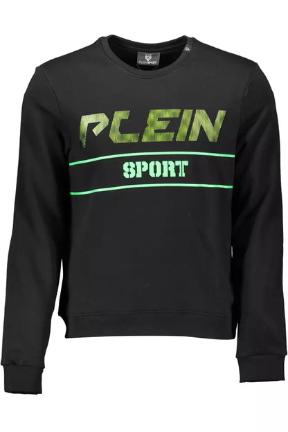 Plein Sport Sleek Black Cotton Sweatshirt with Bold Accents