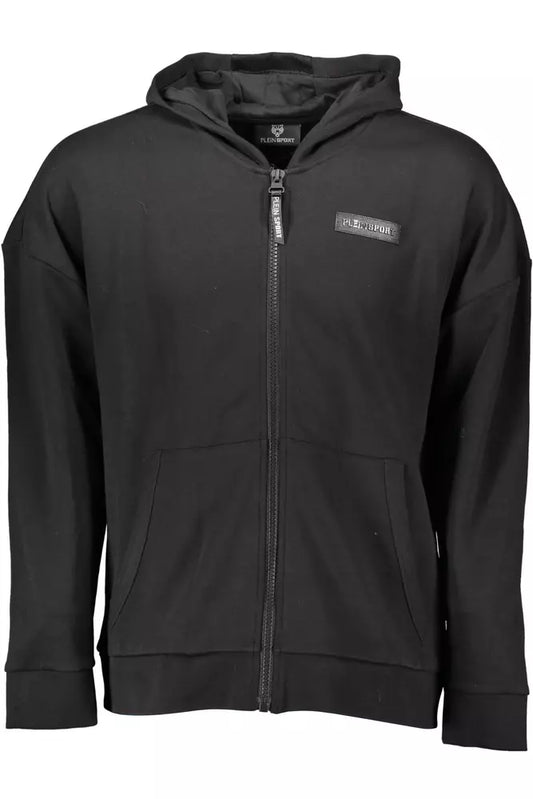 Plein Sport Sleek Black Zip Hoodie with Contrasting Accents