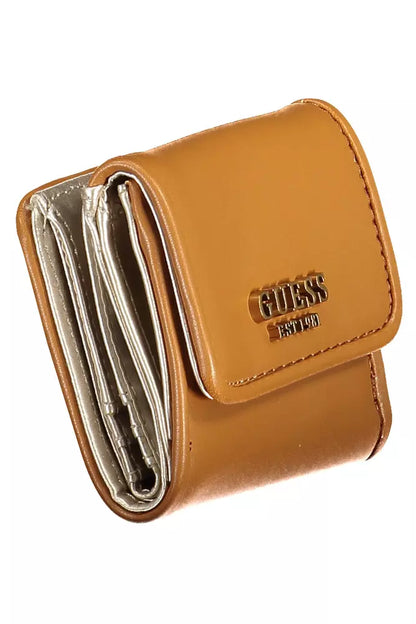 Guess Jeans Chic Brown Snap Wallet with Contrast Detailing