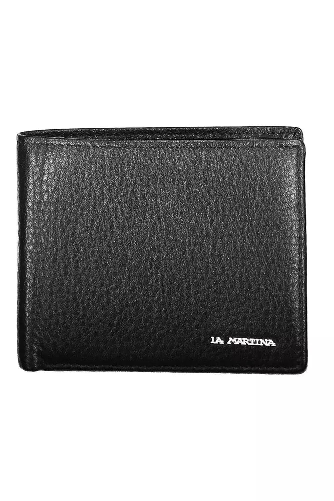 La Martina Sophisticated Black Leather Dual Compartment Wallet