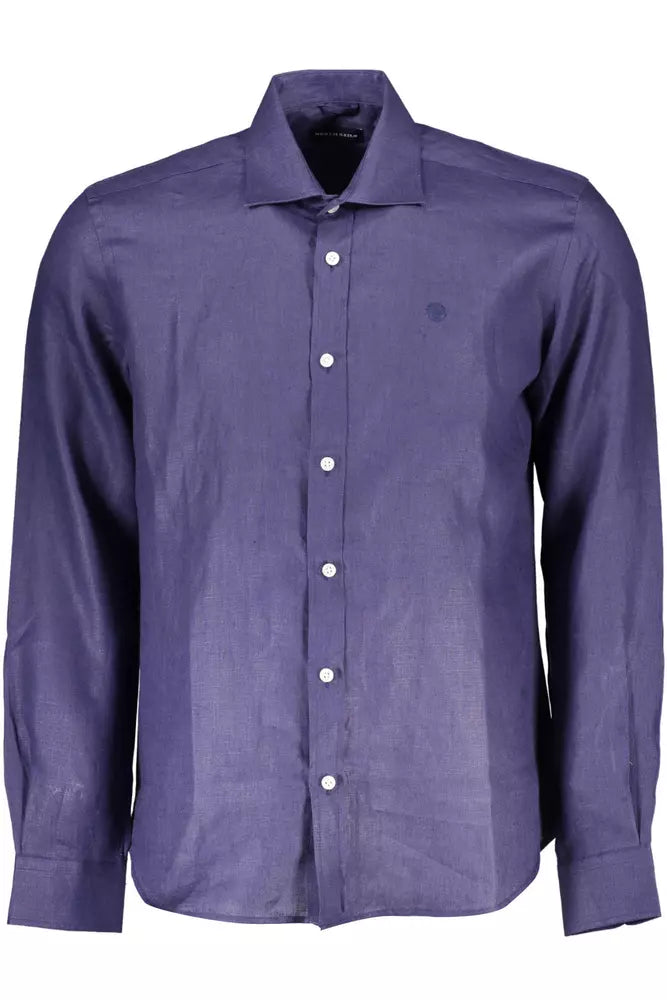 North Sails Elegant Blue Linen Long-Sleeve Shirt