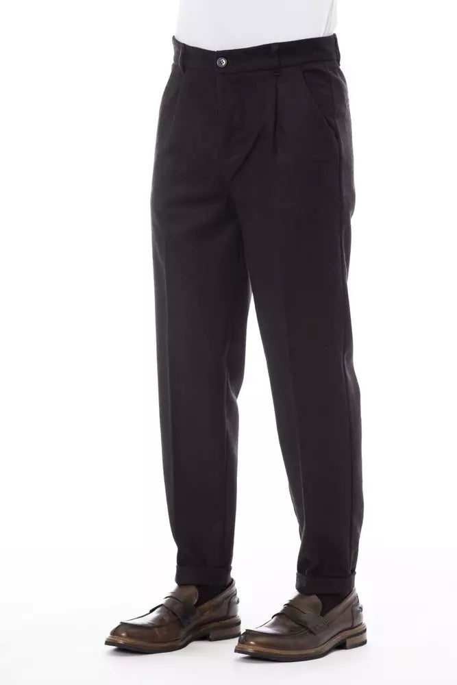 Alpha Studio Brown Wool Men Pants