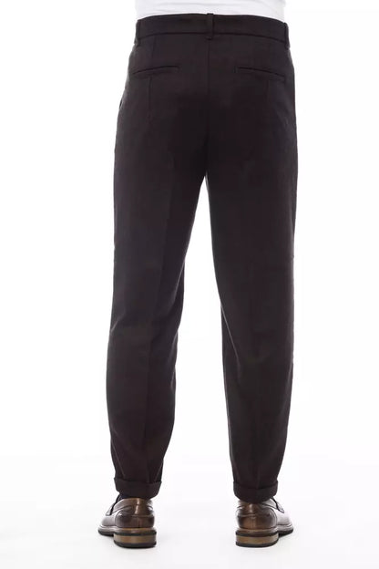 Alpha Studio Brown Wool Men Pants