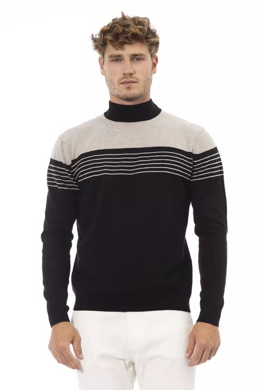 Alpha Studio Black Wool Men Sweater