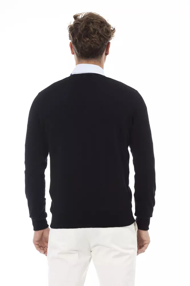 Alpha Studio Black Wool Men Sweater