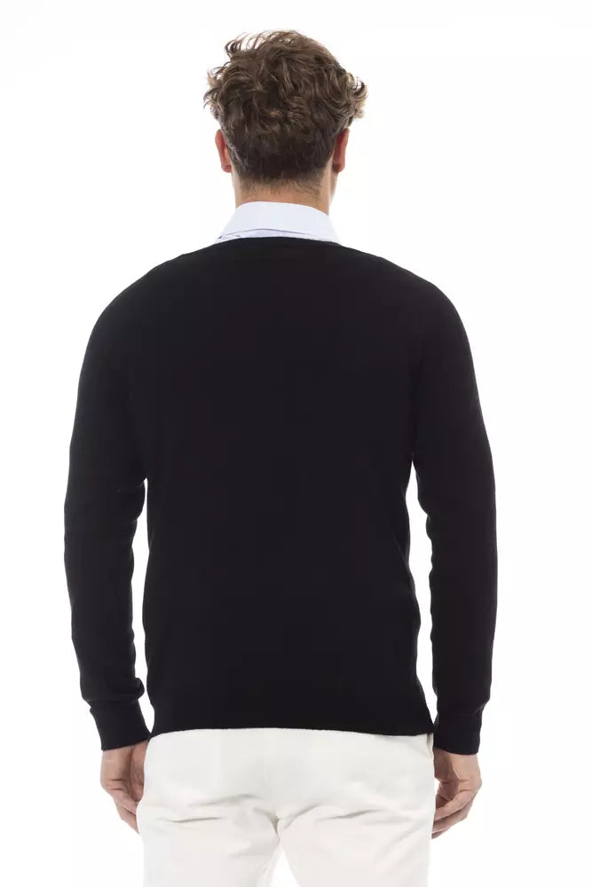 Alpha Studio Black Viscose Men Sweater