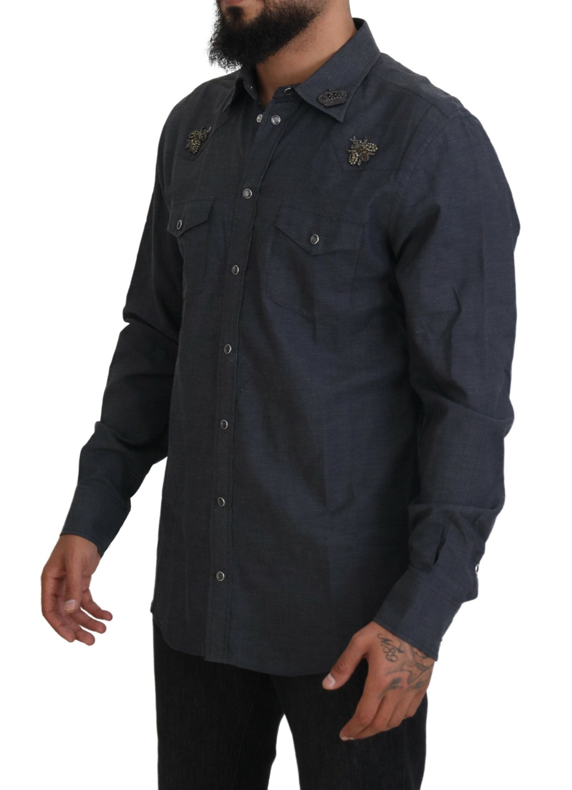 Dolce & Gabbana Elegant Slim-Fit Blue Denim Casual Shirt