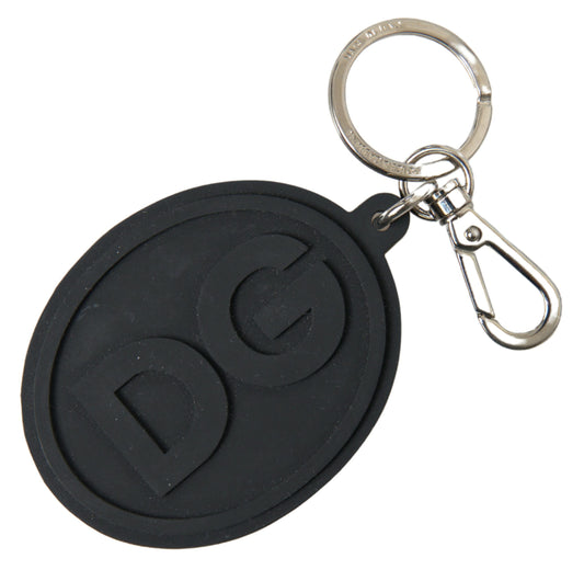 Dolce & Gabbana Elegant Black Rubber and Brass Keychain