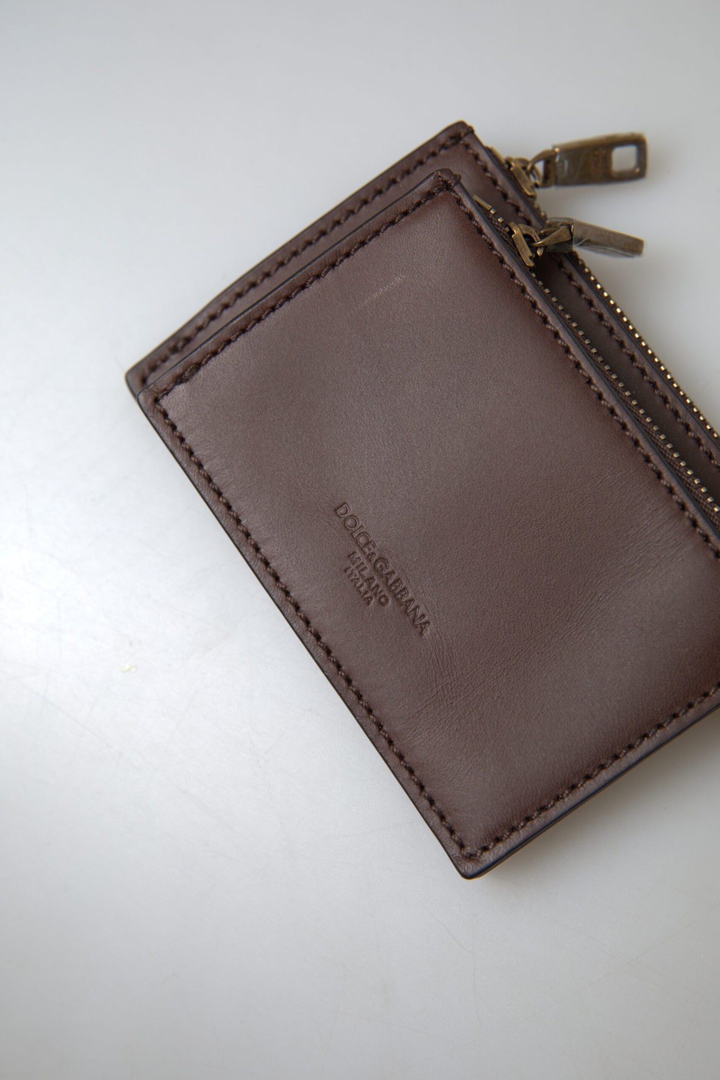 Dolce & Gabbana Elegant Brown Leather Coin Purse Wallet